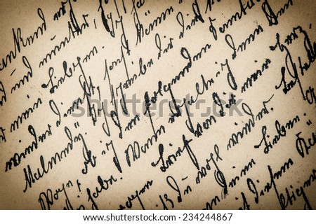 antique handwriting with a text in undefined language. manuscript. parchment. grunge paper background. retro style toned picture