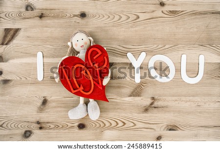 Lovely Valentines Day handmade decoration. Valentine card concept. I Love You
