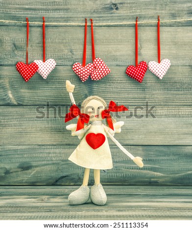 Funny Girl with Red Heart. Lovely Valentines Day decoration