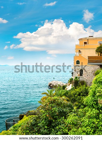 Sea and sky. Beautiful mediterranean landscape, French riviera, France, near Nice and Monaco