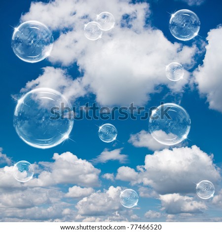 soap bubbles on cloudy sky background