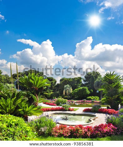 beautiful mediterranean garden. french riviera, Villefranche near Nice, Cote d\'Azur, Saint-Jean-Cap-Ferrat, Villa Ephrussi de Rothschild, Provence, France