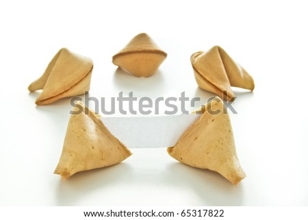 Asian fortune cookies with blank paper isolated on white background.