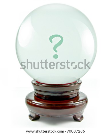 magic crystal ball with a question mark on it isolated on a white background