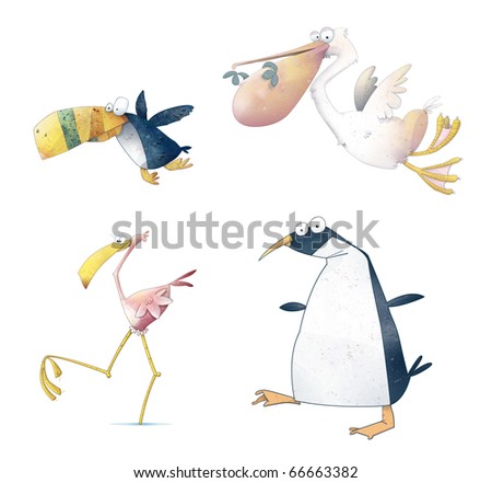 illustrations of birds. stock photo : A collection of illustrations of irds in a cartoon style.