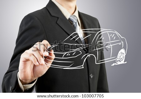 Business man draw car transportation