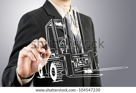 Business man draw forklift  transportation