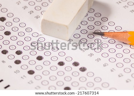 Exam carbon paper computer sheet with eraser and pencil