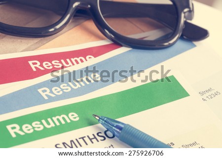 Resume letter background and glasses, pen, can use as recruitment business concept