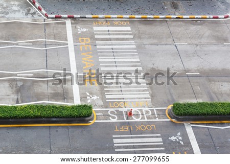 zebra crossing, on urban asphalt road for passenger or people and transportation, top view