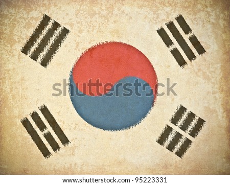 old grunge paper with South Korea flag background