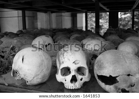 Skulls at a Cambodian mass grave site.