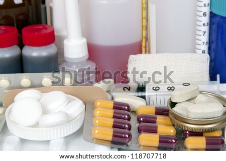 closeup of variety of pharmaceutical products