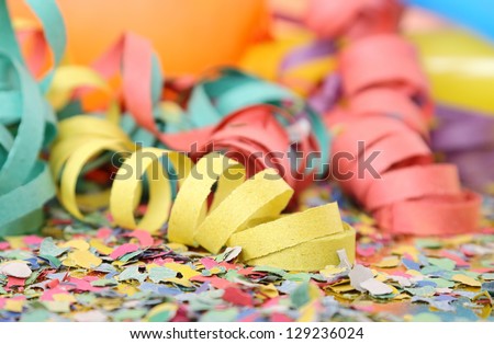party streamers, confetti and balloons