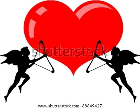 stock vector : Two cupid silhouettes on heart shape eps10