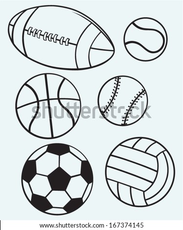Collection sports balls isolated on blue background