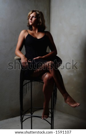 Lady on bar chair
