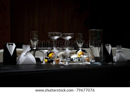 stock photo A table at a wedding all set up for the bride and groom