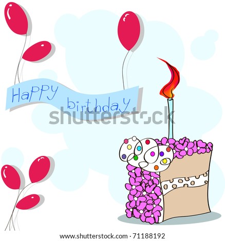 happy birthday balloons and cake. stock vector : happy birthday