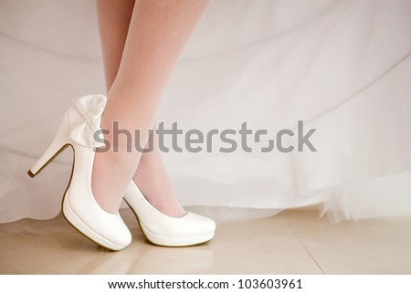 The Bride Shows White Wedding Shoes Stock Photo 103603961 ...