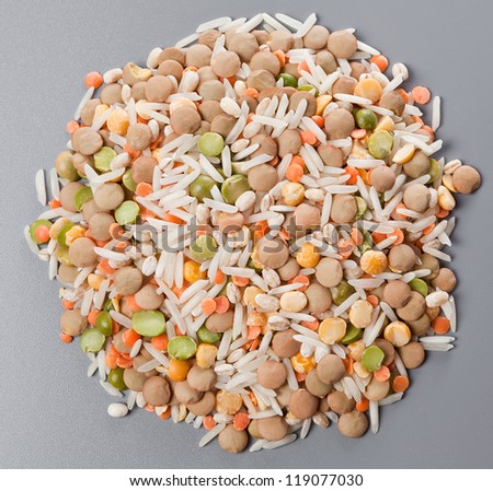 A mixture of beans and rice for cooking