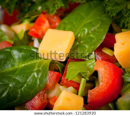 Light salad with cheese, parsley and spices