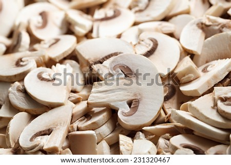 Mushrooms sliced for frying.
