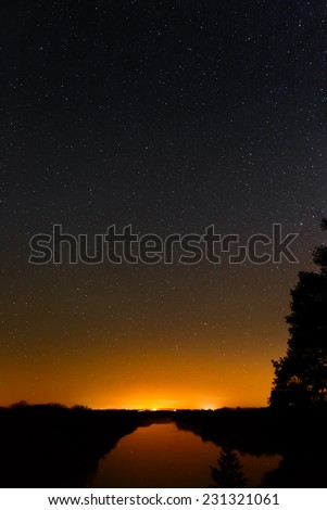 Smooth surface of the river on a background the starry sky