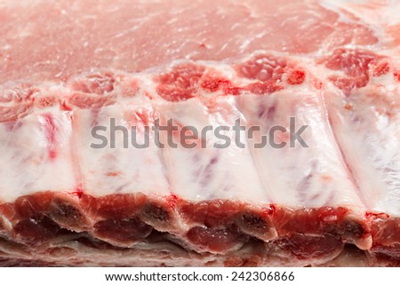 Part of fresh pig meat with ribs. isolation