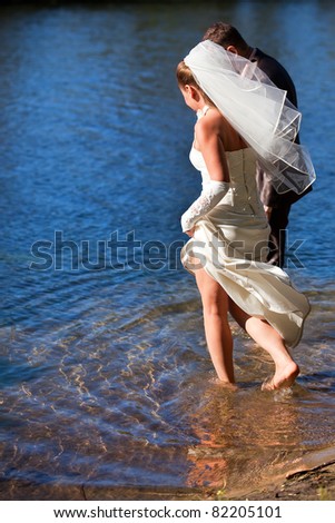 The bride walks on water