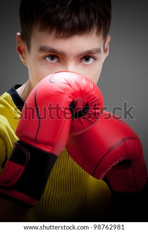 young boxer in red gloves