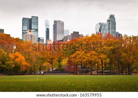 Central Park And Its Autumn Foliage, Facing South, From The Softball Fields.