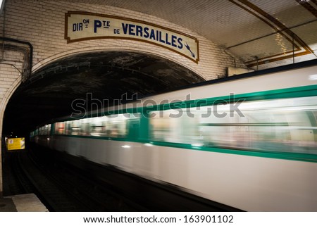 One of the oldest trains in Europe - Paris underground - at Pte. de Versailles stop.