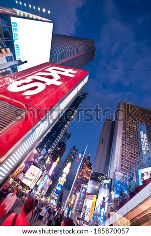 NEW YORK CITY -AUGUST 11: Times Square, featuring  Broadway Theaters and animated LED signs, is a symbol of New York City and the United States, August 11, 2011, in Manhattan, New York City. USA.
