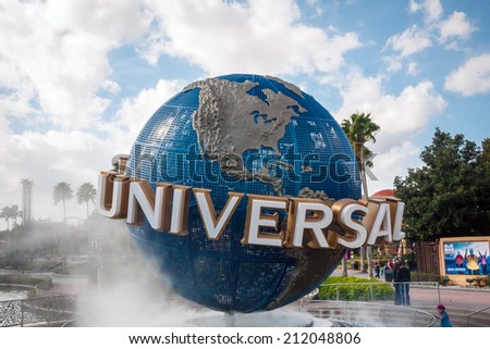 ORLANDO, FLORIDA, USA - JAN 8:  The large rotating Universal logo globe on January 8, 2011.  Universal Studios is one of Orlando\'s famous theme parks.