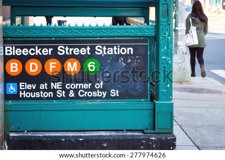 NEW YORK CITY - APRIL 5, 2015: Bleecker St. Station in New York City, one of the many wheelchair accessible entries into the NYC metro system. The NYC subway system has 469 stations operational.