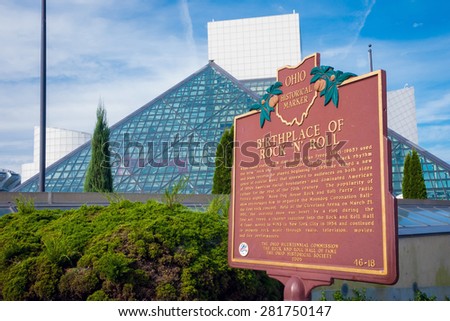 CLEVELAND - OCT 11:  The Rock and Roll Hall of Fame on lightly cloudy day.  The pyramid structur was designed by architct I.M. Pei, who also designed Musee Louvre.