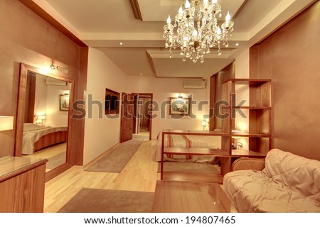 Belgrade, Serbia - Decembre 07, 2012: The interior of a luxurious hotel room, with king bed.