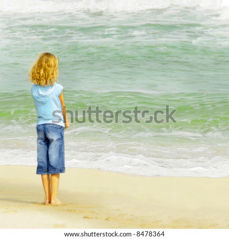 Digital painting of a girl watching the waves