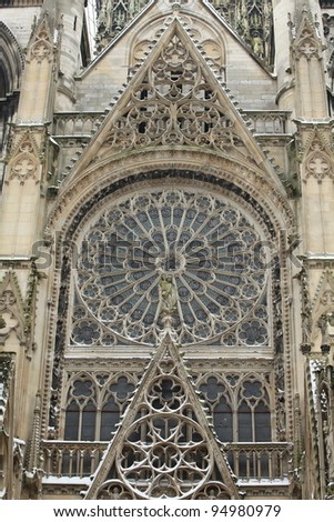 Example of Gothic architecture on the Cathedral in Rouen, France, in Normandy