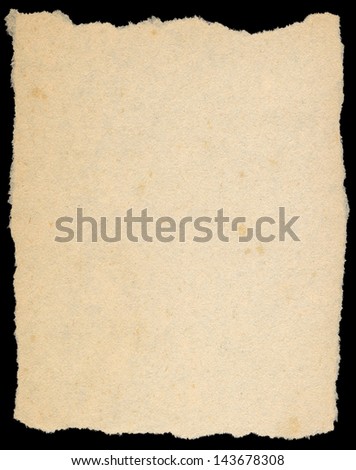 Vintage yellow torn paper isolated on black.