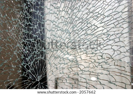 Shattered shop window glass