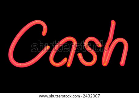An orange neon Cash sign.