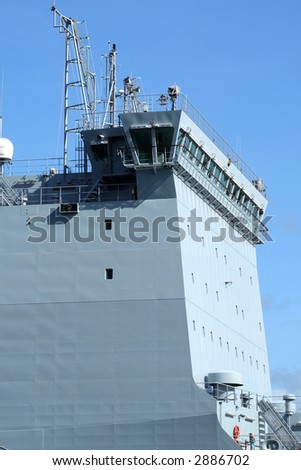 Close up of a British navy ship.
