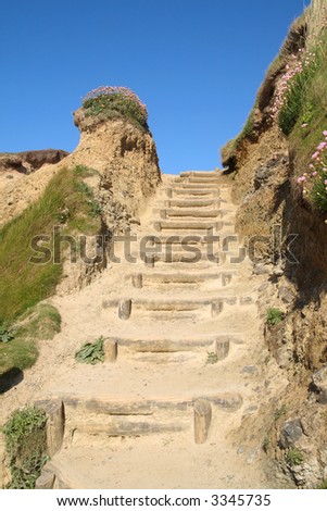 The steps up from the beach at Gwithian Towans, Cornwall.