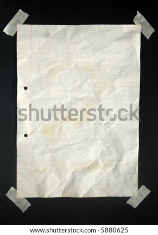 Lined Paper on An Old Piece Of A4 Lined Paper Stuck With Masking Tape To A Blackboard