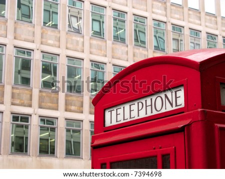 Red London telephone box.