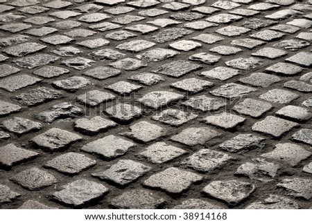 Close up of an old English cobblestone road in Truro.