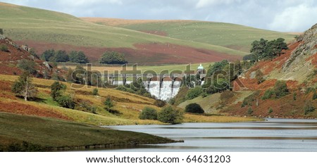 Elan Valley Craig Goch dam water overflowing, Wales UK.