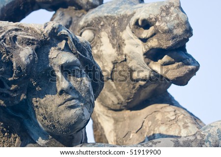 Fontana delle Naiadi, Piazza della Repubblica, Rome, Italy - Roman statue detail of face and horse